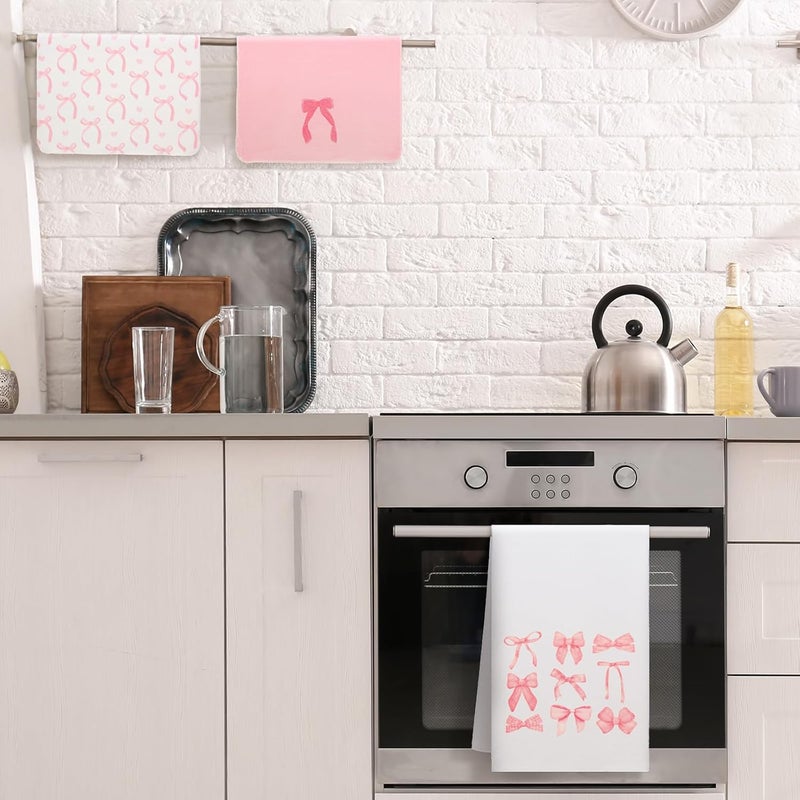 Macarrie Pink Bow Hand Towels Set Pink Coquette Kitchen Towels 16 x 24 6 Pack Coquette Decor Dishes Absorbent for Bathroom Kitchen Decor Soft Dish Cloth for Women Gifts - Image 4