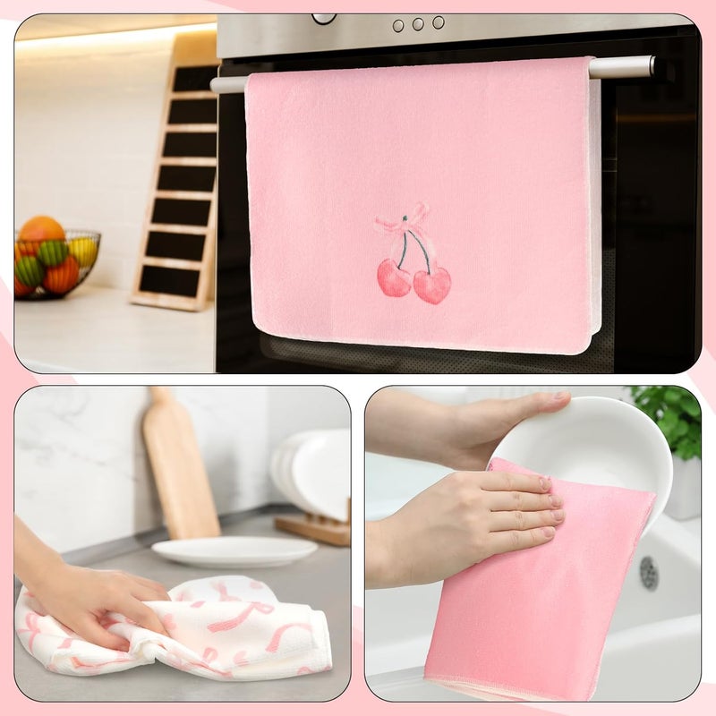 Macarrie Pink Bow Hand Towels Set Pink Coquette Kitchen Towels 16 x 24 6 Pack Coquette Decor Dishes Absorbent for Bathroom Kitchen Decor Soft Dish Cloth for Women Gifts - Image 5