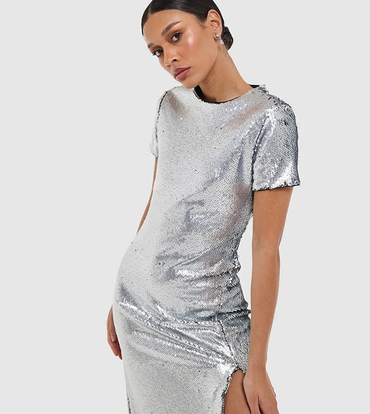 بي سي بي جي BCBG Solid Sequins Long Dress