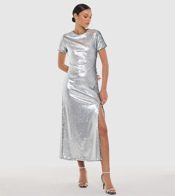 بي سي بي جي BCBG Solid Sequins Long Dress