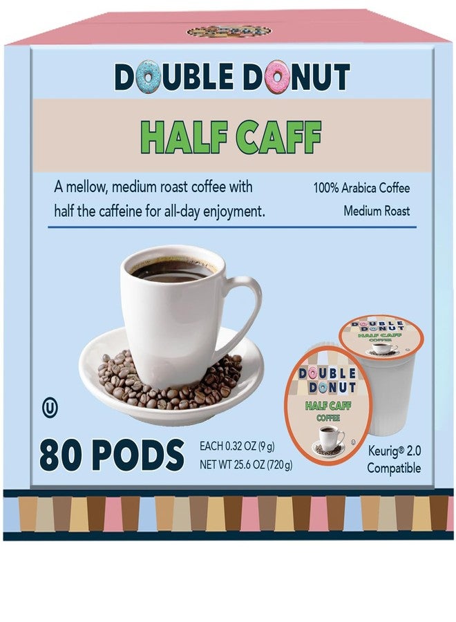 Double Donut Coffee Half Caff Coffee Pods, Single Serve Half Caffeine Coffee Pods For Keurig K Cup Brewers, Medium Roast, 80 Count - Image 1