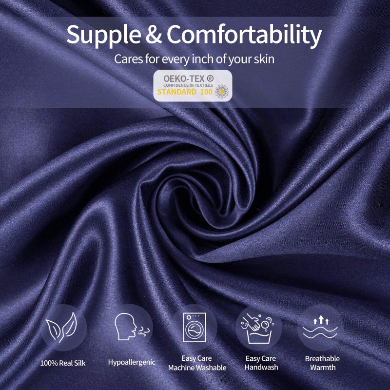 Vividmoo Vividomm 22 Momme 6A Grade Mulberry Silk Pillow Case Both Sides 100% Natural Pure Silk PillowCover/Sham for Hair and Skin Envelope/Tucking Closure Standar Queen King (Blue, Standard-1 Pack) - Image 2
