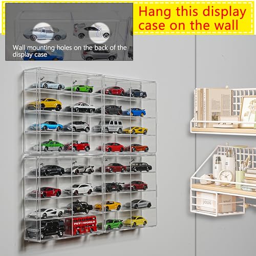 KASTUN Display Case for 32 Hot Wheels,Matchbox Cars,Display Case Wall Mount,Transparent Storage Case for 1/64 Diecast Cars,Wall Hanging,Stackable,Clear,Dustproof - Image 2