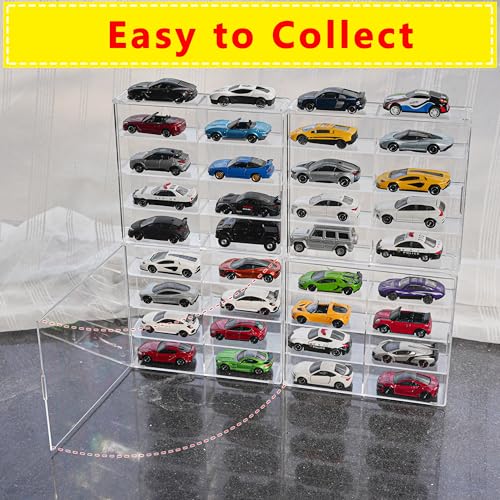 KASTUN Display Case for 32 Hot Wheels,Matchbox Cars,Display Case Wall Mount,Transparent Storage Case for 1/64 Diecast Cars,Wall Hanging,Stackable,Clear,Dustproof - Image 4