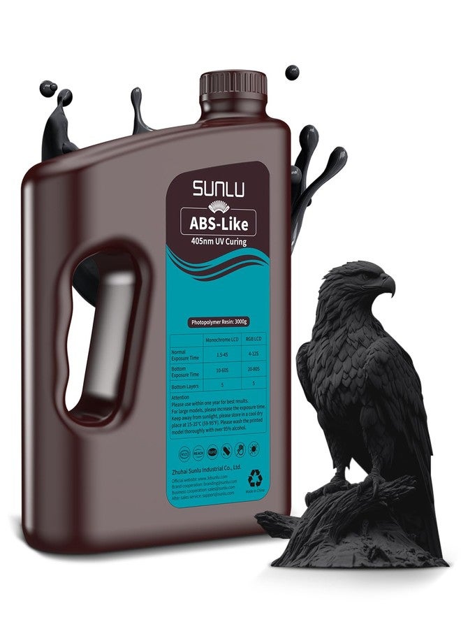 Sunlu 3000G SUNLU ABS Like Resin for 3D Printer, 405nm UV Curing Photopolymer Rapid 3D Resin for 2K 4K 6K 8K LCD/DLP/SLA 3D Printers, Non-Brittle & High Precision & Low Shrinkage, 3KG, Black - Image 1