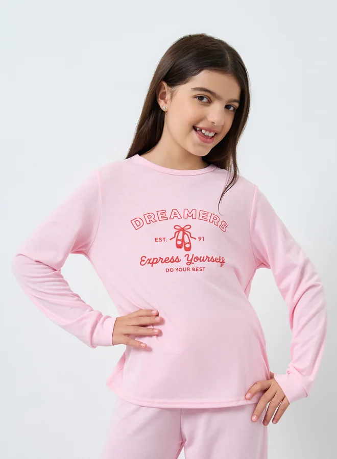 Styli Styli Graphic Print Dropped Shoulder Top and Pyjama Set