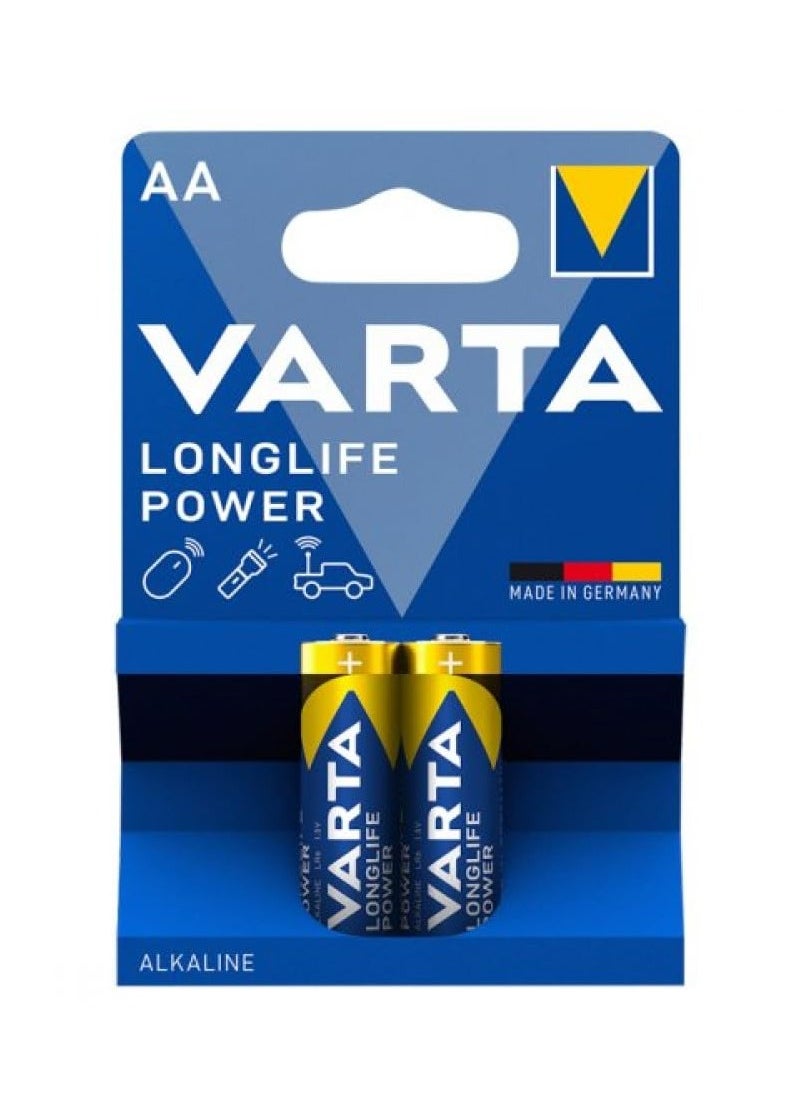 VARTA Longlife Power Varta Battery (2PCS) Alkaline Batteries -  1.5V, MIGNON ,4106 , STILO ,LR6 , MN1500 with blue color , made in germany 