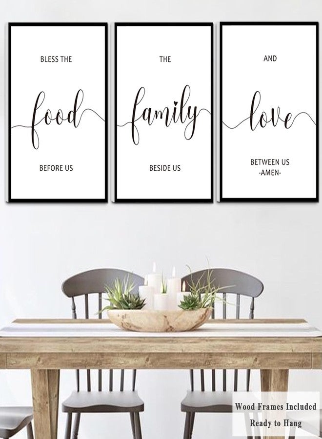 WALTSOM Framed Bless The Food Before Us Wall Decor, 36" x 16" Canvas Kitchen Wall Art for Dining Room Wall Decor(12x16 inches, Set of 3, Framed, Black) - Image 3