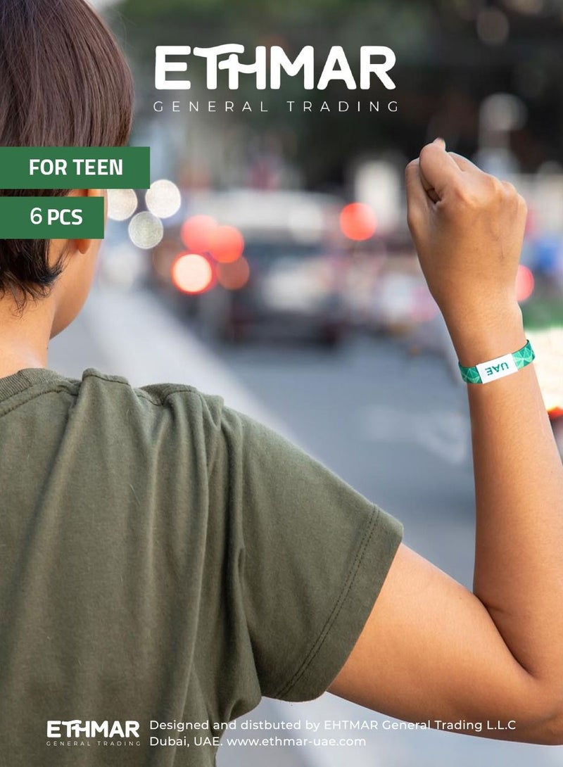 Bracelets Ethmar Bracelets 6 high quality elastic band bracelets Green Color Design for Teen Embroidered in the middle on both sides with UAE in Arabic and English  - Image 4