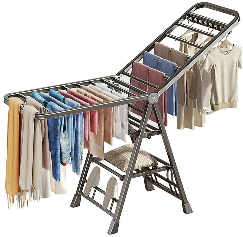 Mimiblack Clothes Drying Rack Foldable, 3 Tier Large Laundry Dryer Stand, Heavy Duty Metal Clothes Airer Dryer Rack with Wheels For Clothing& Bedding &Towels, Indoor & Outdoor Use, 70.8"LÃ—17.7"W Gray - Image 1