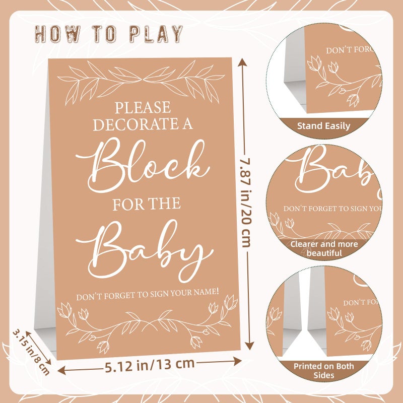 Aisharery 117 Pcs Baby Shower Blocks to Decorate Game Kit Includes 52 Wooden Blocks 24 Markers 1 Game Sign 40 Templates to Paint (Kraft) - Image 4