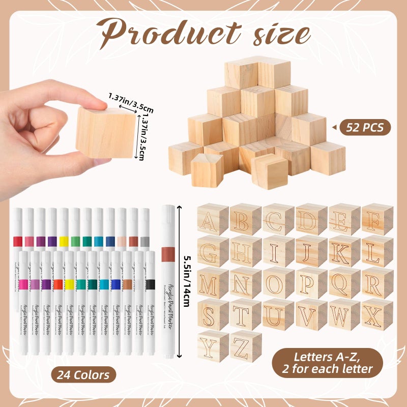 Aisharery 117 Pcs Baby Shower Blocks to Decorate Game Kit Includes 52 Wooden Blocks 24 Markers 1 Game Sign 40 Templates to Paint (Kraft) - Image 3