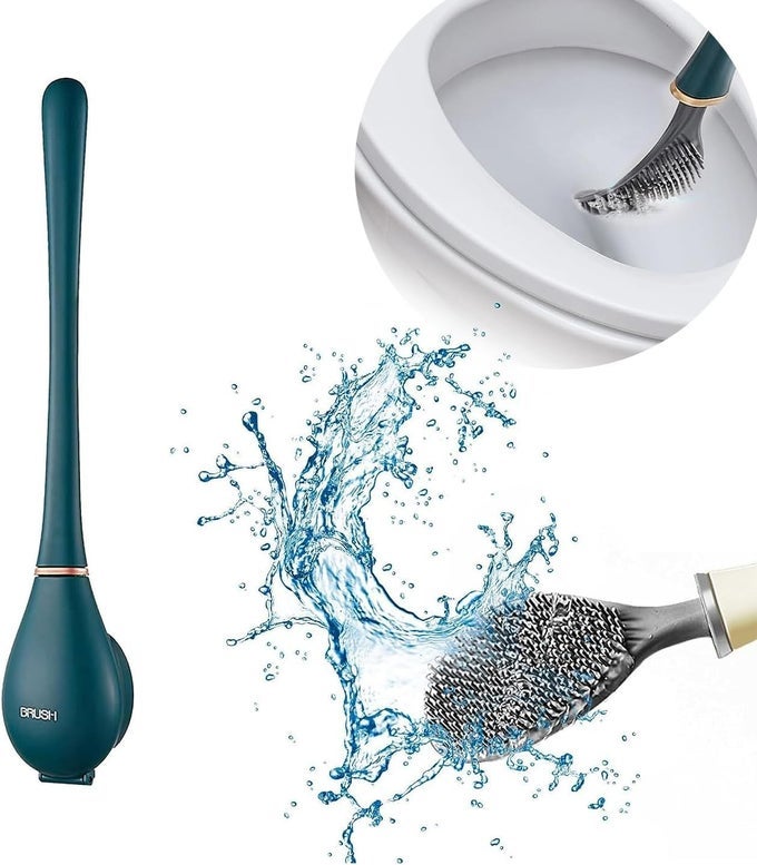 SILICONE CLEANING TOILET BRUSH WITH AUTOMATIC WALLMOUNTED TOILET BRUSH WITH LONG HANDLE DURABLE PLASTIC BODY SPACESAVING STORAGE PACK OF 1 MULTI COLOR