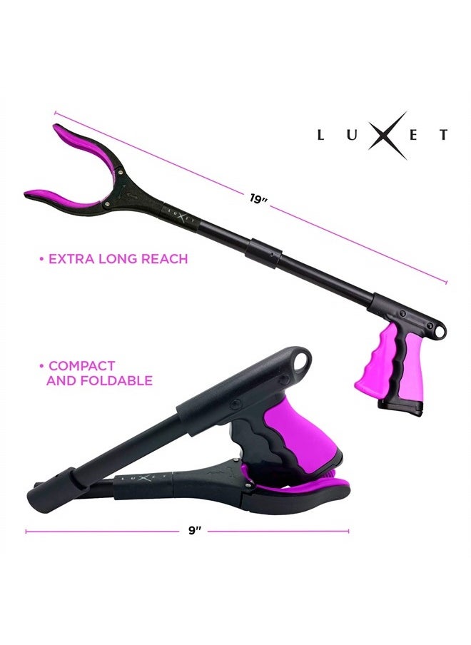 Luxet - Grabber Reacher Tool 19 Inch Long, Foldable Pick Up Stick - Strong Grip Magnetic Tip - Heavy Duty Trash Picker Claw Reacher Grabber Tool Elderly Wheelchair Mobility Aid (Pink) - Image 1