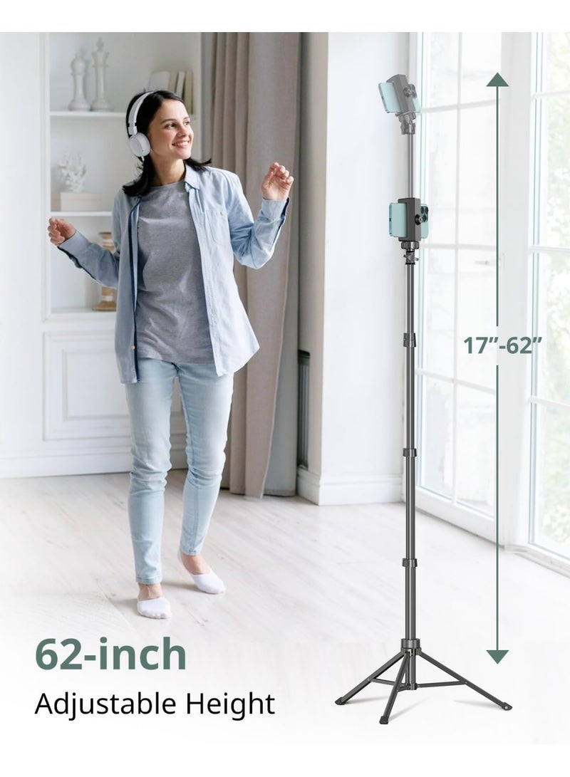 62" Extendable Phone Tripod & Selfie Stick – Adjustable Stand with Wireless Remote, Compatible with Smartphones and Cameras - Image 2