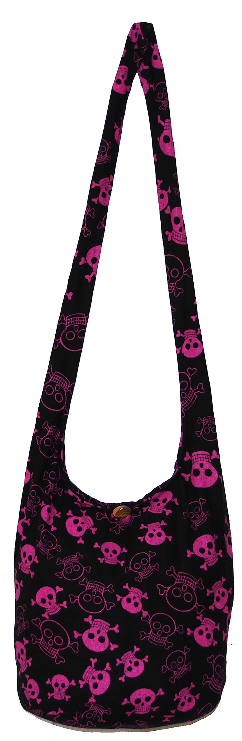 All Best Thing Skull Bohemian Boho Hobo Hippie Gothic Crossbody Bag Purse 33" Black (SmileBlackBrightPink) - Image 1