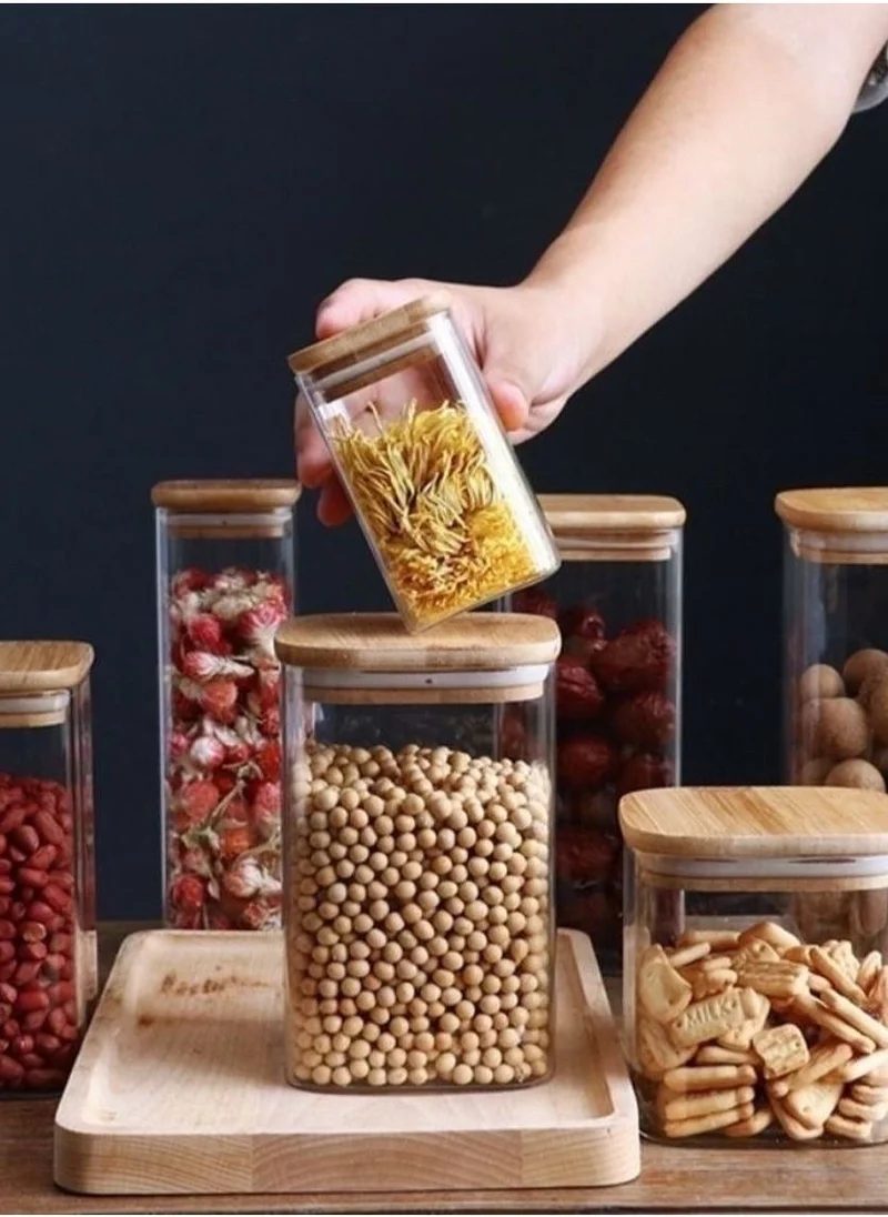 1 تشيس 10 Pcs Borosilicate Mini Square Glass Storage Jars with Bamboo Lid 200 ML