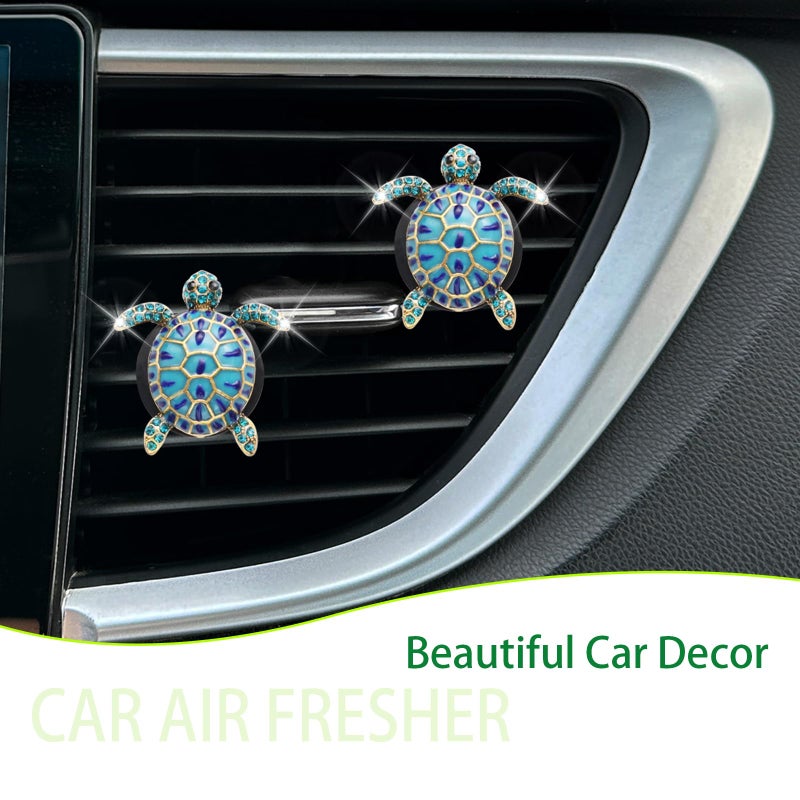 ORIESSE Sea Turtles Car Decor,Cute Beach Themed Air Freshener Vent Clips,2pcs Glamorous Blue Turtle Coastal Car Accessories Interior Decoration for Women,Refillable Outlet Diffuser - Image 2