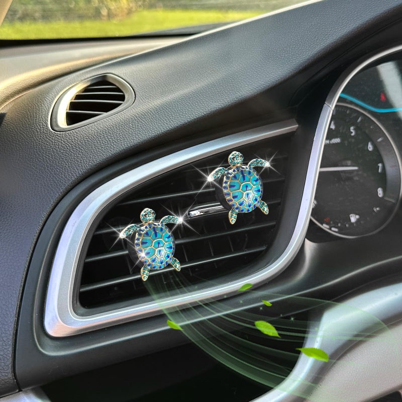 ORIESSE Sea Turtles Car Decor,Cute Beach Themed Air Freshener Vent Clips,2pcs Glamorous Blue Turtle Coastal Car Accessories Interior Decoration for Women,Refillable Outlet Diffuser - Image 4
