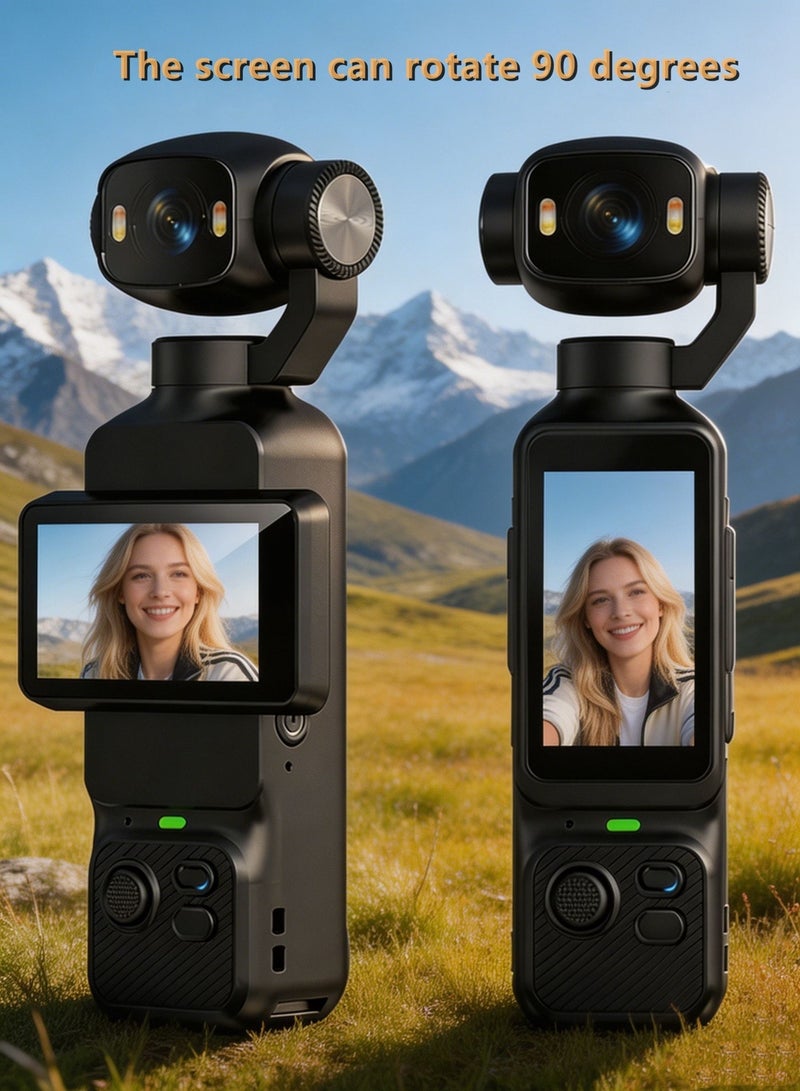 KORAX 4K Pocket Gimbal Camera with Charging Handle Case, 3-Axis Rotatable Action Cam, Lens 180° Horizontal & 90° Vertical Flip, 90° Rotatable Touch Screen, Portable Handheld Vlog Video Camera for Travel Shooting，and with 128G card - Image 4