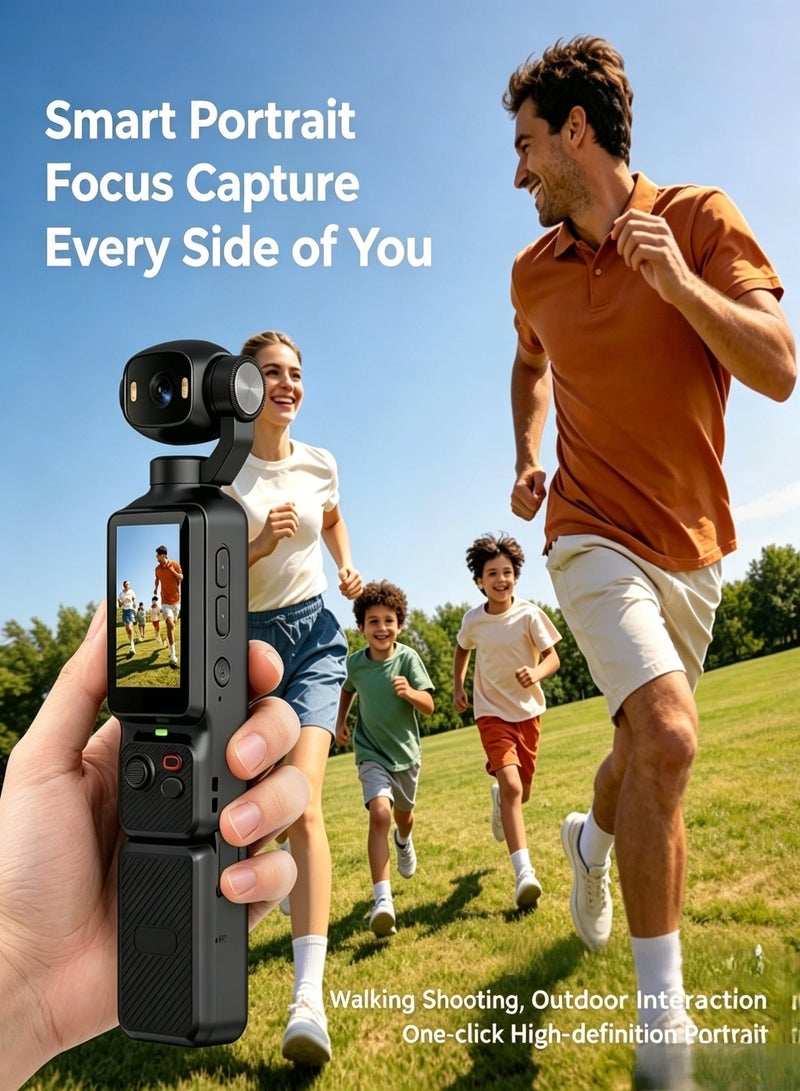KORAX 4K Pocket Gimbal Camera with Charging Handle Case, 3-Axis Rotatable Action Cam, Lens 180° Horizontal & 90° Vertical Flip, 90° Rotatable Touch Screen, Portable Handheld Vlog Video Camera for Travel Shooting，and with 128G card - Image 5