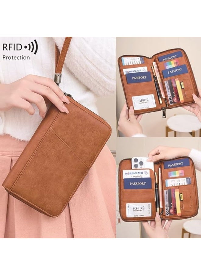 Travel Passport Holder Wallet for Family, RFID Blocking Waterproof Organizer with Multi-Card Slots, Travel Document Case for ID, Credit Cards, Tickets, Money, Coins, Gifts - Image 3