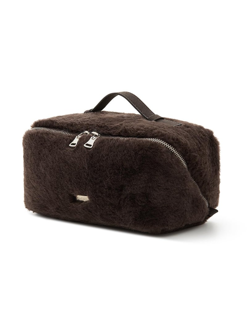 EACHY Travel Makeup Bag,Cute Faux Fur Cosmetic Bag for Women,Portable 180Â°Wide-Open Flat Make Up Bag,Large Capacity Makeup Pouch Make Up Organizer with Divider and Handle - Image 1