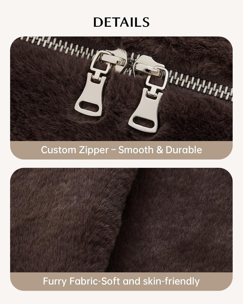 EACHY Travel Makeup Bag,Cute Faux Fur Cosmetic Bag for Women,Portable 180Â°Wide-Open Flat Make Up Bag,Large Capacity Makeup Pouch Make Up Organizer with Divider and Handle - Image 5