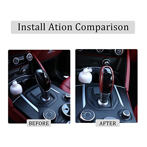 TOYCIDFG Car Interior Gear Shifter Knob Head Frame Cover Trim fit for Alfa Romeo Giulia 2017 2018 2019 Carbon Fiber Pattern (Red) - Image 2