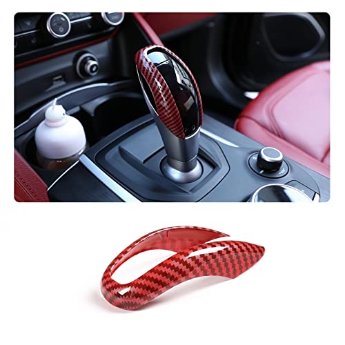 TOYCIDFG Car Interior Gear Shifter Knob Head Frame Cover Trim fit for Alfa Romeo Giulia 2017 2018 2019 Carbon Fiber Pattern (Red) - Image 1