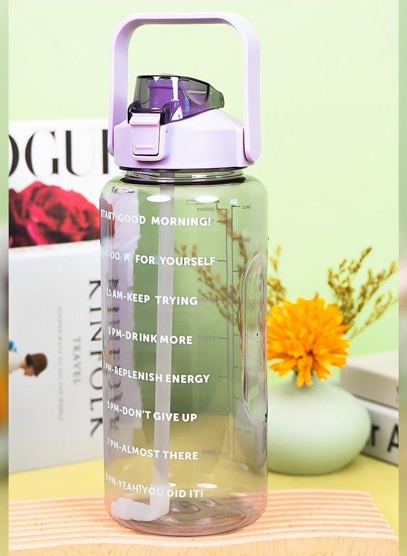 اوقورا زجاجة ماء بسعة 2 لتر مزودة بشفة وقابلة للطي ومزودة بعلامات زمنية ومقبض مناسبة للصحة والجيم والأطفال - أسود - Image 3