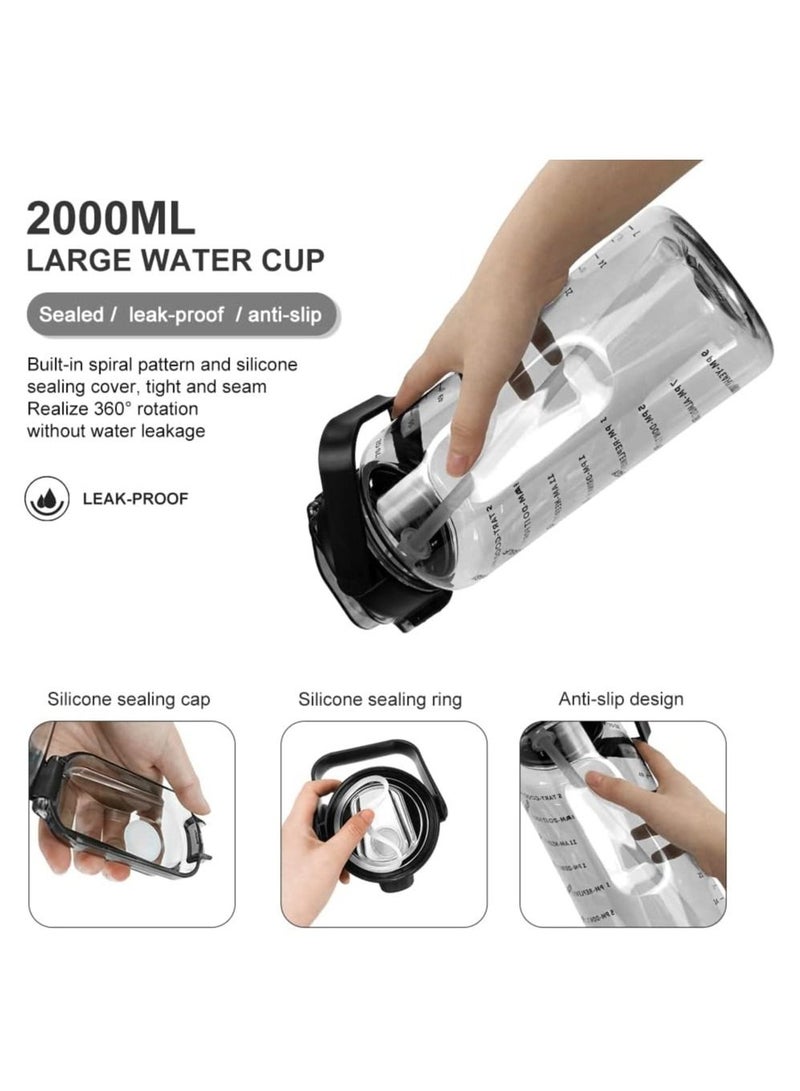 اوقورا زجاجة ماء بسعة 2 لتر مزودة بشفة وقابلة للطي ومزودة بعلامات زمنية ومقبض مناسبة للصحة والجيم والأطفال - أسود - Image 5