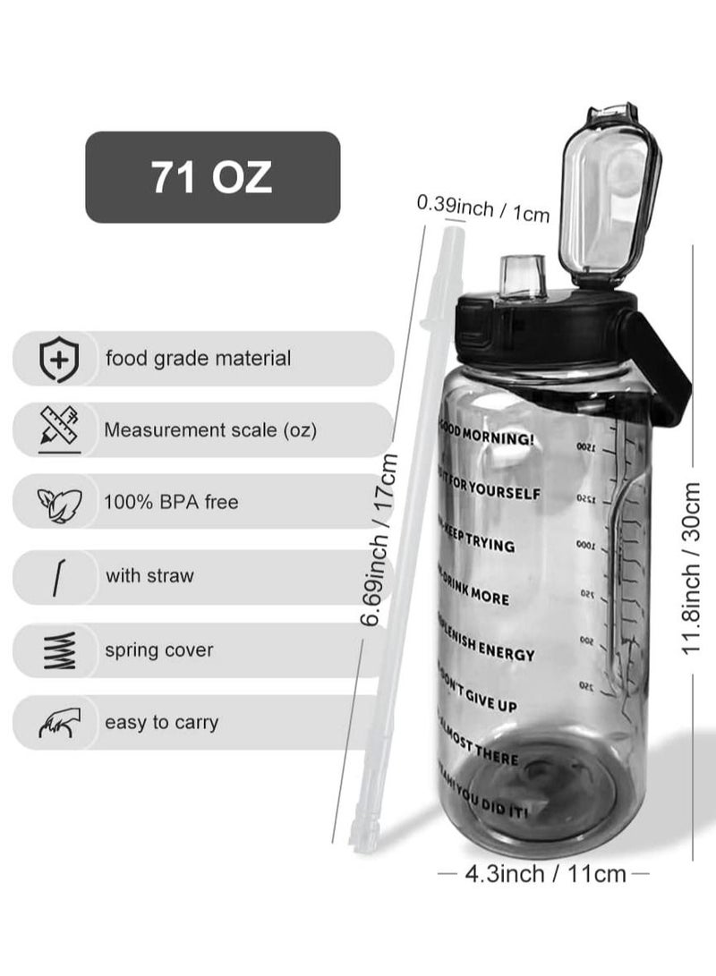 اوقورا زجاجة ماء بسعة 2 لتر مزودة بشفة وقابلة للطي ومزودة بعلامات زمنية ومقبض مناسبة للصحة والجيم والأطفال - أسود - Image 4
