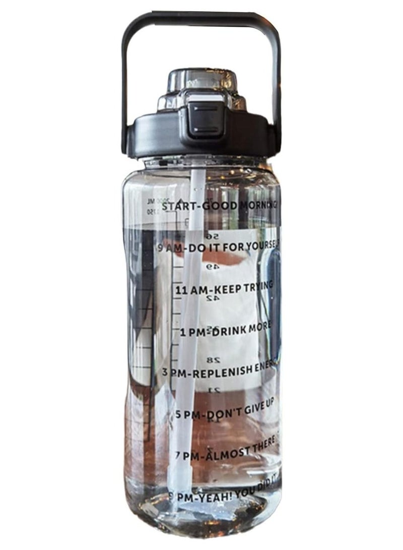 اوقورا زجاجة ماء بسعة 2 لتر مزودة بشفة وقابلة للطي ومزودة بعلامات زمنية ومقبض مناسبة للصحة والجيم والأطفال - أسود - Image 2