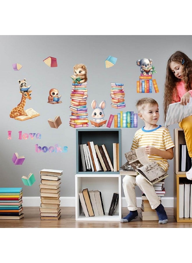 SUPERDANT Animals Reading Books Wall Stickers Colorful Wall Decals Self Adhesive Wall Decals Waterproof Wall Decoration Cute Wall Decor for Home Nursery School Reading Corner Study Room Decoration - Image 3