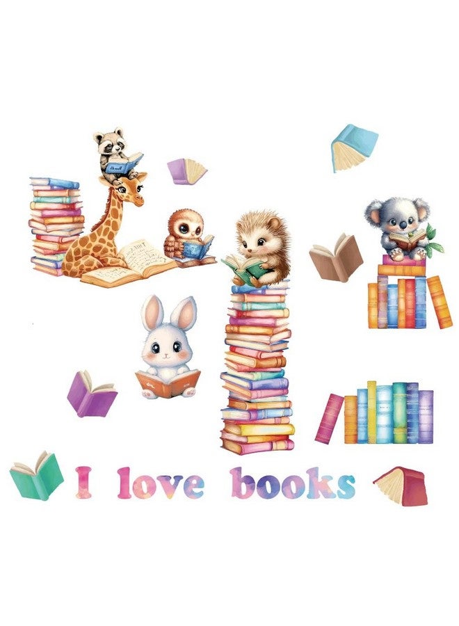 SUPERDANT Animals Reading Books Wall Stickers Colorful Wall Decals Self Adhesive Wall Decals Waterproof Wall Decoration Cute Wall Decor for Home Nursery School Reading Corner Study Room Decoration - Image 4