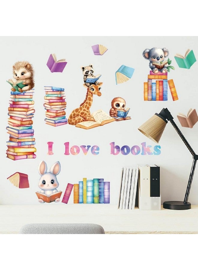 SUPERDANT Animals Reading Books Wall Stickers Colorful Wall Decals Self Adhesive Wall Decals Waterproof Wall Decoration Cute Wall Decor for Home Nursery School Reading Corner Study Room Decoration - Image 1