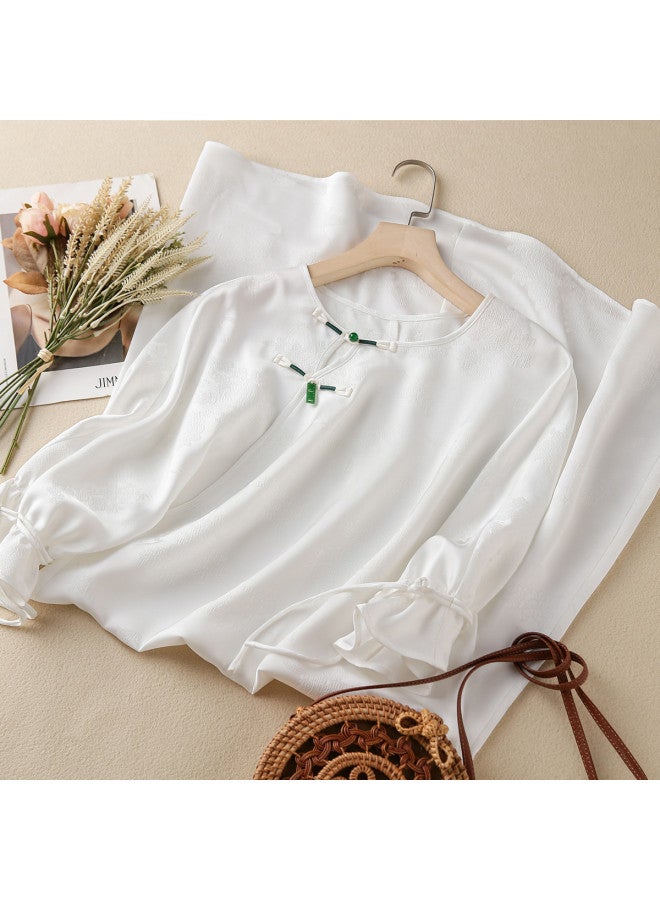 XINYANG New Chinese-style Qipao Dress 2025 Summer Improved Frog Button Jacquard Puff Sleeve Midi Dress - Image 3