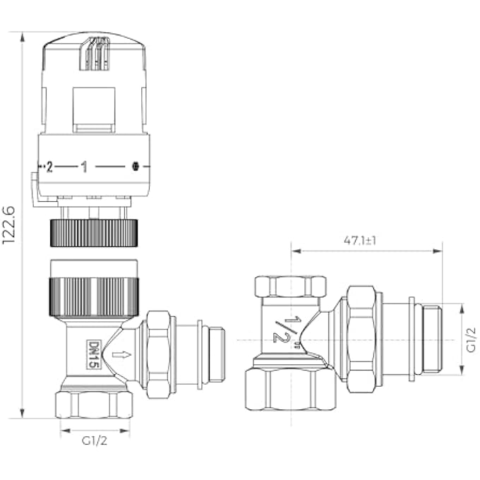 THERMOSTATIC HEAD, THERMOSTATIC COMPLETE SET, CORNER SHAPE, RADIATOR VALVE, HEATING, HEATING VALVE, WHITE, M30 X 1.5 MM, LIQUID SENSOR, WITH LOCK AND FROST PROTECTION POSITION - Image 2