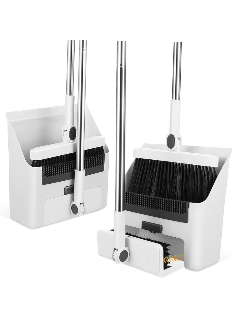 المكسرة القابلة للطي ومجموعة Dustpan ，المكسرة لمسح في الداخل والخارج 3 في 1 مقبض طويل المكسرة مع Dustpan Combo مجموعة دفع المكسرة الثقيلة لتنظيف المنزل حمام المطبخ - Image 1