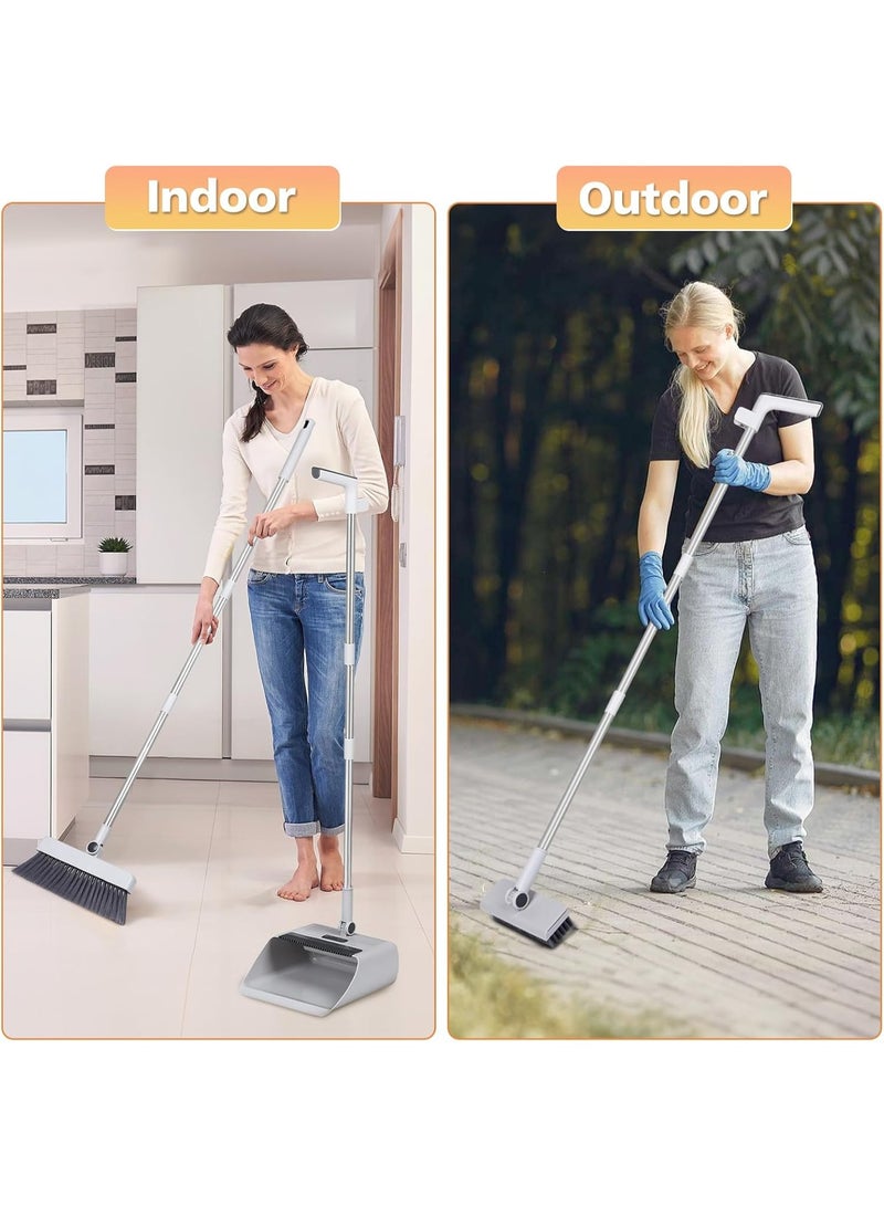 المكسرة القابلة للطي ومجموعة Dustpan ，المكسرة لمسح في الداخل والخارج 3 في 1 مقبض طويل المكسرة مع Dustpan Combo مجموعة دفع المكسرة الثقيلة لتنظيف المنزل حمام المطبخ - Image 3