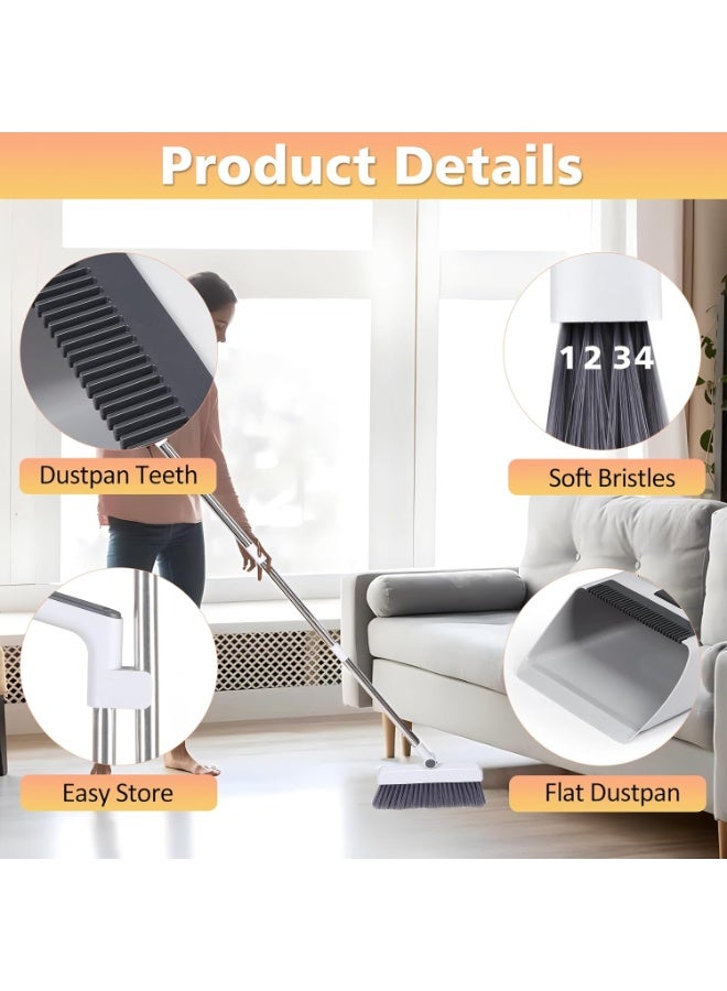 المكسرة القابلة للطي ومجموعة Dustpan ，المكسرة لمسح في الداخل والخارج 3 في 1 مقبض طويل المكسرة مع Dustpan Combo مجموعة دفع المكسرة الثقيلة لتنظيف المنزل حمام المطبخ - Image 5