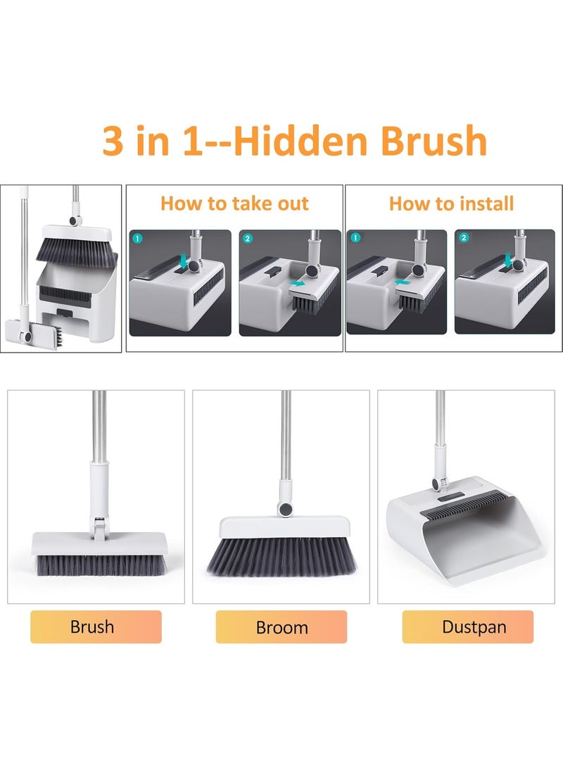 المكسرة القابلة للطي ومجموعة Dustpan ，المكسرة لمسح في الداخل والخارج 3 في 1 مقبض طويل المكسرة مع Dustpan Combo مجموعة دفع المكسرة الثقيلة لتنظيف المنزل حمام المطبخ - Image 2