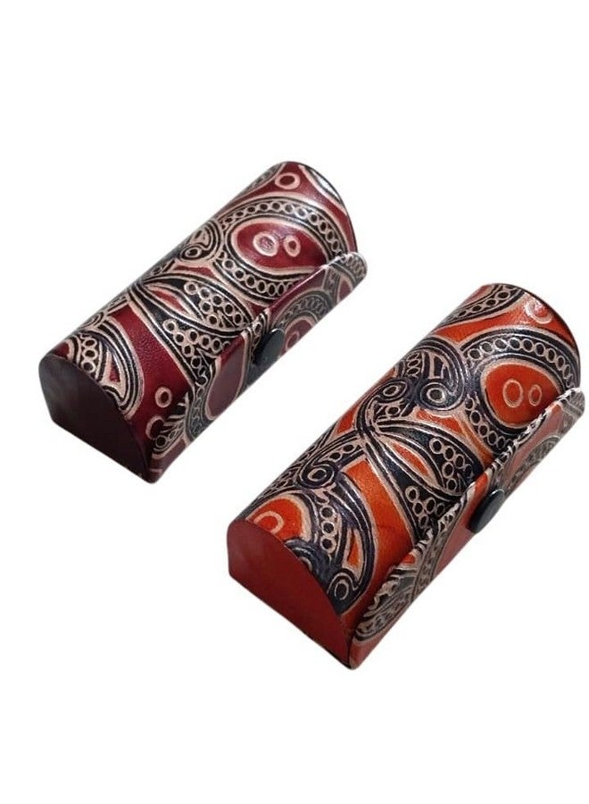 Tej Gifts - 2 Pieces Batik Print Leather Lipstick Case Stylish Holder with Mirror, Random Color with Traditional Batik Design, Jewellery Holder Box/Single Cover Gift Container for Hand Bag (2) - Image 1