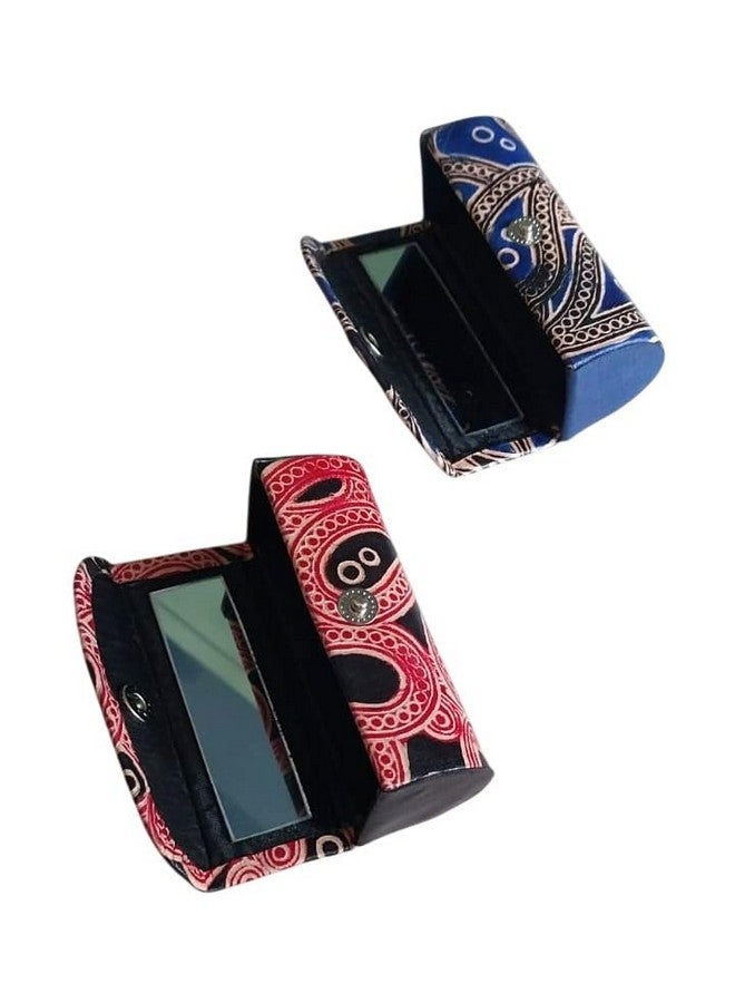 Tej Gifts - 2 Pieces Batik Print Leather Lipstick Case Stylish Holder with Mirror, Random Color with Traditional Batik Design, Jewellery Holder Box/Single Cover Gift Container for Hand Bag (2) - Image 3