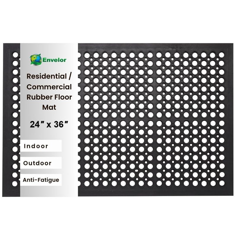 Envelor Anti Fatigue Rubber Floor Mat NonSlip Restaurant Mat for Floors Bar Drainage Mat Doormat Utility Garage Home Slip Pool Entry 24 x 36 Inches