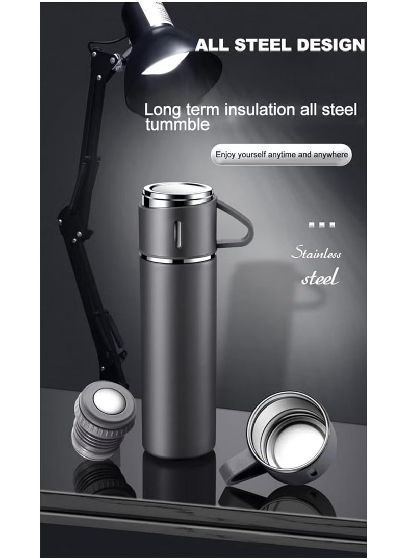 TIGER 500ml Stainless Steel Vacuum Thermos Flask with Silicone Handle – Insulated Water Set with 2 Stainless Steel Cups for Hot & Cold Drinks – Ideal for Outdoor Travel, Camping, Hiking | Gift Box Set (2 PACK) GREY  - Image 4