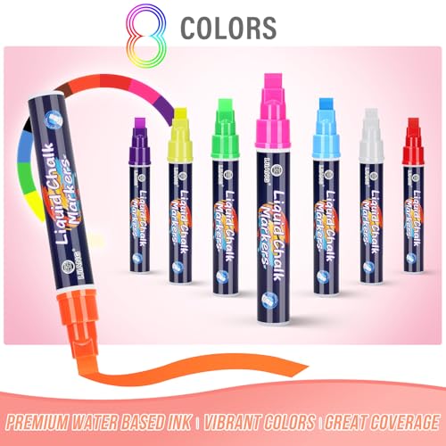 IJIANG Jumbo Liquid Chalk Markers Pens, 8 Colors Dry Erase & Wet Erase Neon Chalk Marker Pen with 10mm 3 in 1 Nib Thick Wide Tips for Glass, Window, Cars, Mirror, Chalkboard, Whiteboard, Blackboard Signs - Image 5