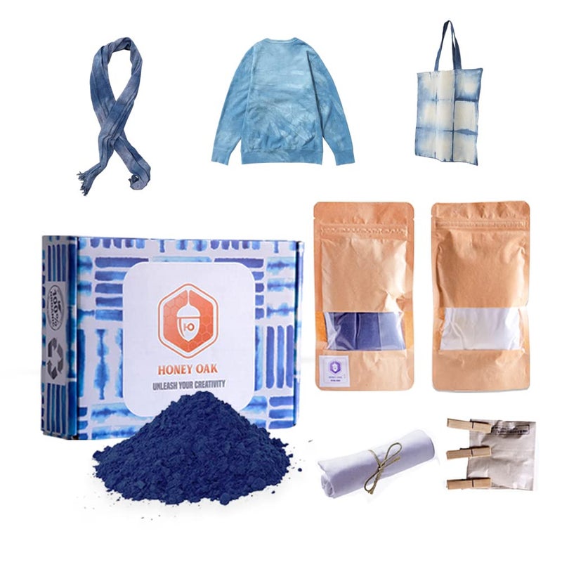 Honey Oak Indigo Tie Fabric Dye Kit  Natural Shibori Powder Sachet  Permanent Easy Use Textile Paint  Dyeing Shirt Clothes Dress  Painting Party Supplies DIY Art Craft Set