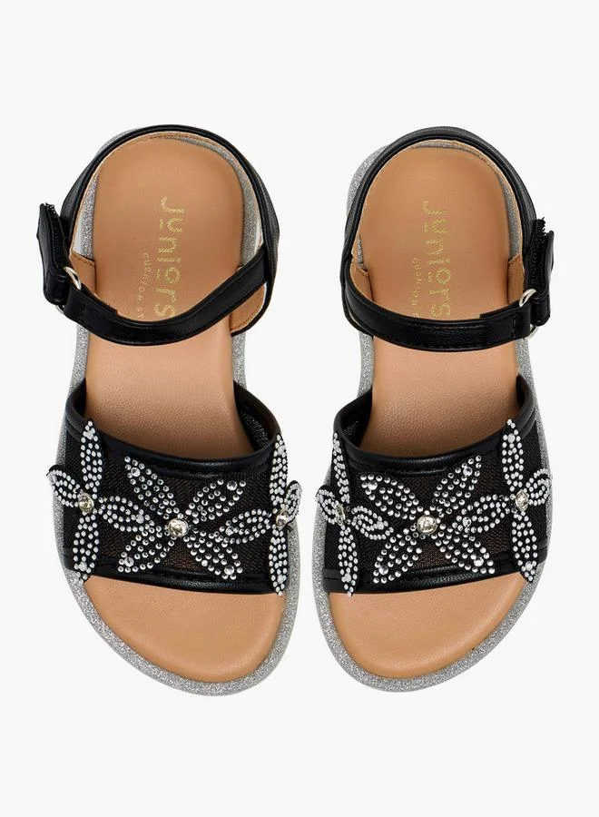 جونيورز Girls Embellished Hook & Loop Flat Sandals Ramadan Collection